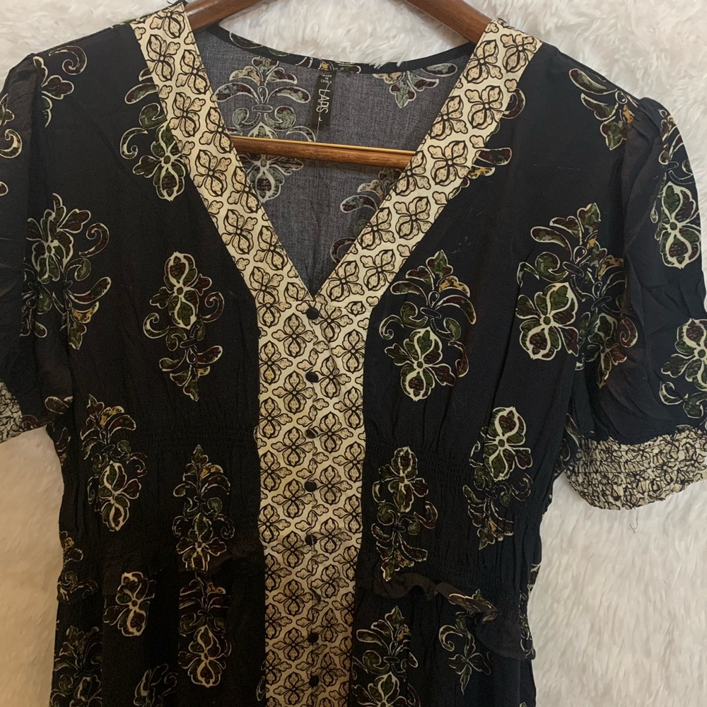 Lapis Boho Peasant Dress Maxi Elastic Waist Tiered Solid Black Size L Large Nwot - Picture 5 of 15